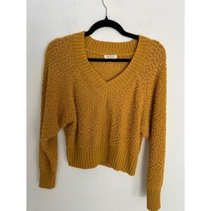 Full Circle Trends Mustard Yellow Popcorn Knit V-Neck Cropped Sweater Women's M